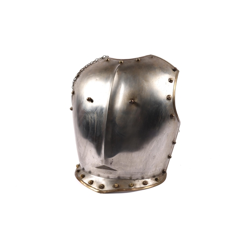 417 - A 19th century Guardsman's breastplate, with brass edges, domed brass rivets, and ordnance inspector... 