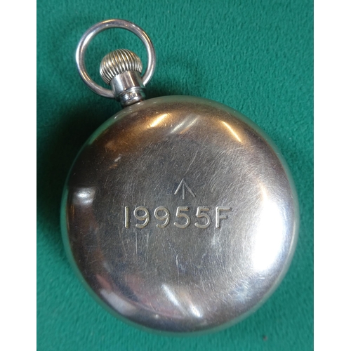 45 - A heavy WWI period military issue pocket watch, white dial, the back stamped with broad arrow over 