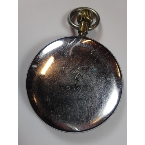 48 - A WWII Jaeger-LeCoultre marked military issue pocket watch, foxed white dial, the back marked 