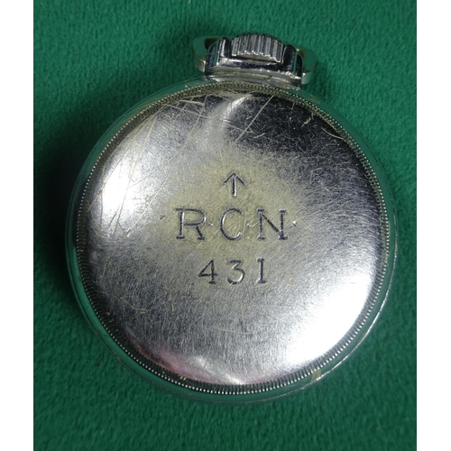 49 - A WWII Royal Canadian Navy issue pocket watch, white dial with Roman numerals, marked 