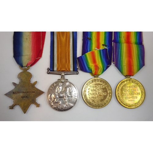 67 - WWI single medals (4): 1914 star (2 Lieut G M Gordon ASC) GVF; BWM (R108695 Cpl A J Kelsey ASC), VF;... 