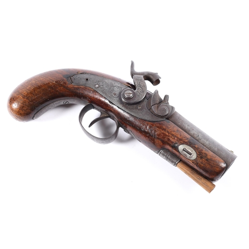 412 - A large bore derringer style percussion travelling pistol, 7½