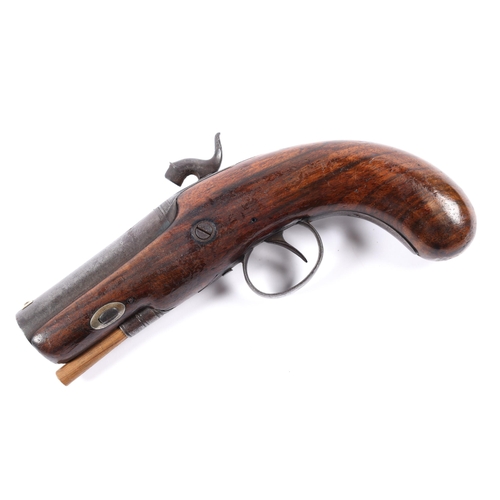 412 - A large bore derringer style percussion travelling pistol, 7½