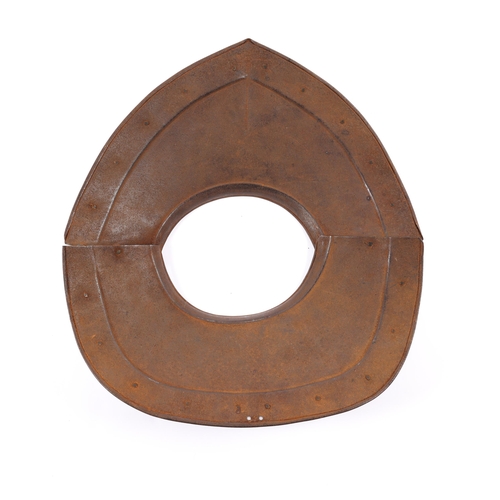 420 - A 2 piece gorget from a 19th century armour, with domed brass rivets. GC, several rivet heads missin... 