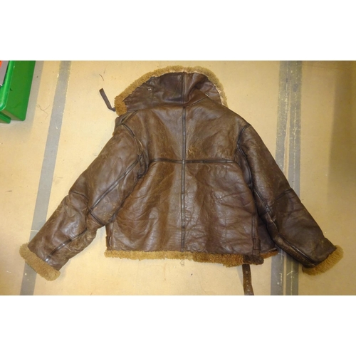 243 - A WWII era large size fleece lined leather flying jacket; an RAF 