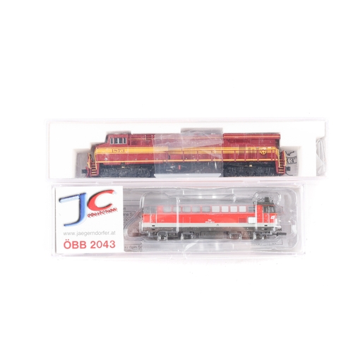 112 - 2 N Gauge Locomotives. A Jaegerndorfer Collection OBB 2043 Diesel Locomotive (60040). In red and gre... 