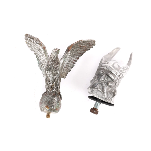 10 - 2 car mascots. Rover Viking head (1930's-1946), 9.5cm. Plus believed to be a Riley Kestrel/Falcon, 1... 