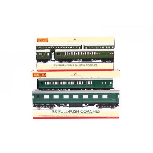 147 - 2 Hornby Hobbies Coach Packs. 'BR Pull-Push Coaches' (R4534A). Comprising BR Maunsell Second Open Co... 