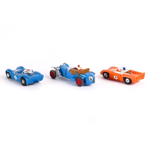 217 - 3x Scalextric cars. Electra in orange, Javelin in blue and a vintage Alfa Romeo ( driver missing 1 a... 