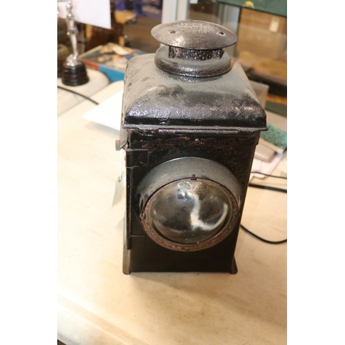 245 - 4 spirit powered etc lamps. 'The Adlake Non Sweating Lamp' railway lamp. All steel, painted in black... 