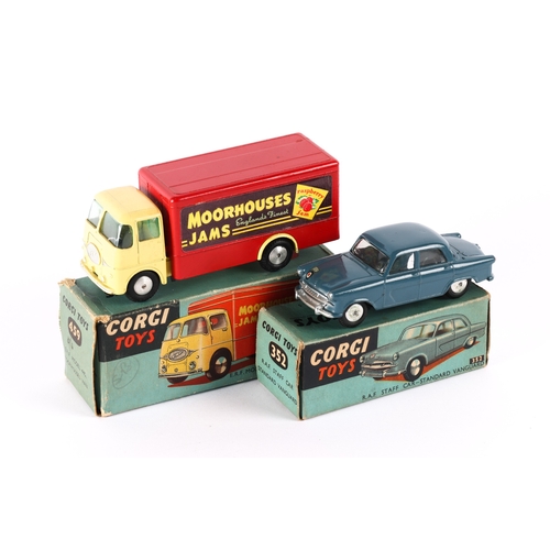 313 - 2 Corgi Toys. E.R.F. Model 44G Moorhouses Van (459). Pale yellow cab and chassis with red body, MOOR... 