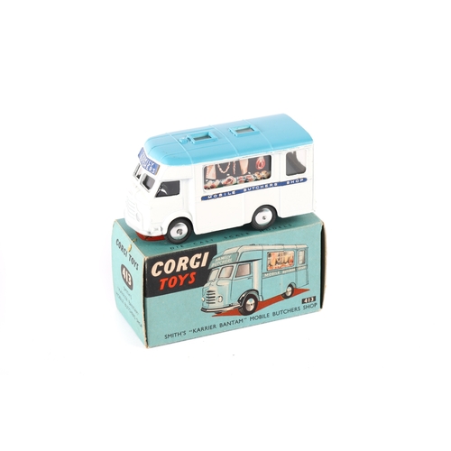 320 - Corgi Toys Karrier Bantam Mobile Butchers Shop (413). In white with light blue roof, FAMILY BUTCHERS... 