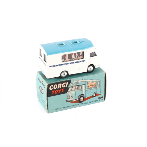 320 - Corgi Toys Karrier Bantam Mobile Butchers Shop (413). In white with light blue roof, FAMILY BUTCHERS... 