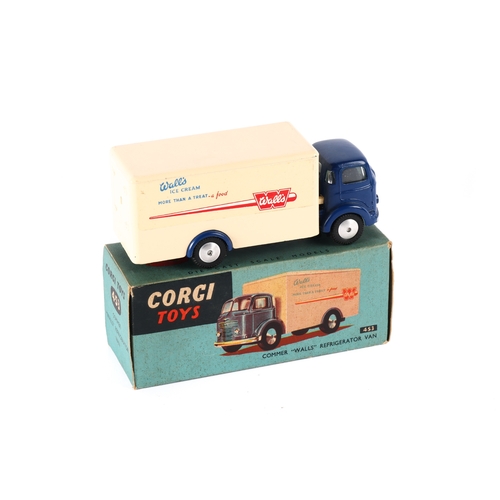 322 - Corgi Toys Commer Walls Refrigerator Van (453). An example with a dark blue cab and chassis, cream b... 