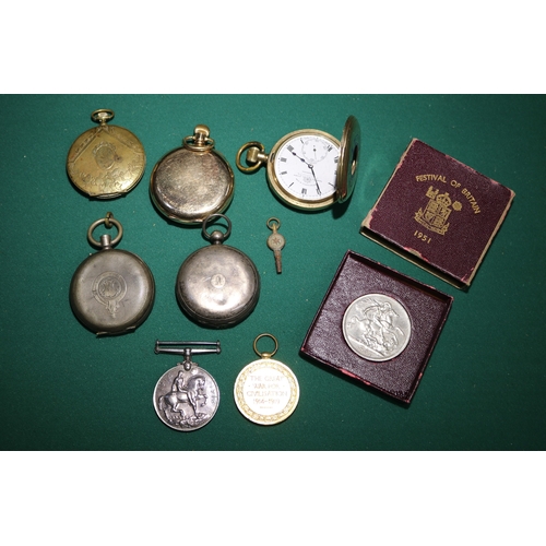 35 - A group of 5 antique pocket watches. A gold plated Dennison 