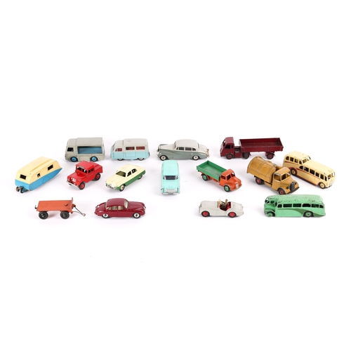 350 - 15 Dinky Toys. Triumph TR2, Observation Coach, Mersey Tunnel Police Land Rover, Nash Rambler, Rolls ... 