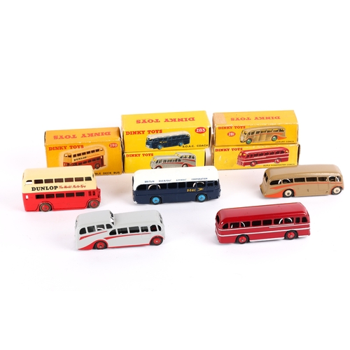 371 - 5 Dinky Toy Bus and Coaches. Leyland Double Deck Bus (290). In red and cream with DUNLOP adverts. BO... 