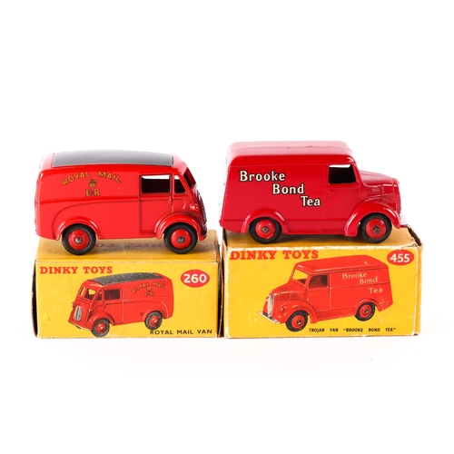 390 - 2 Dinky Toys. Royal mail Van (260) in red with black roof panel. Plus a Trojan Van (455), in red Bro... 