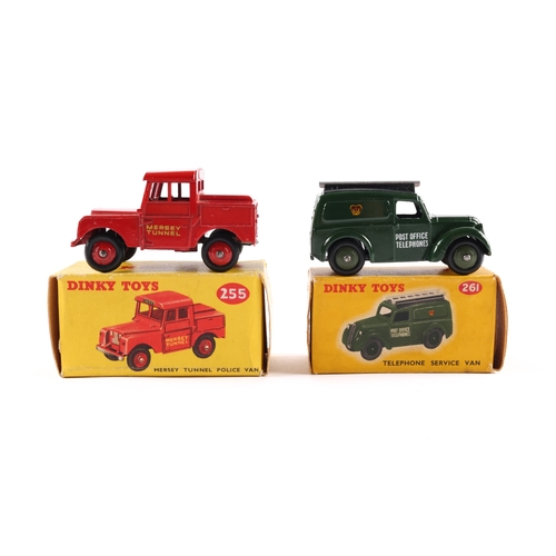 396 - 2 Dinky Toys. Mersey Tunnel POLICE Van (255), In red livery with red wheels. Plus a Telephone Servic... 