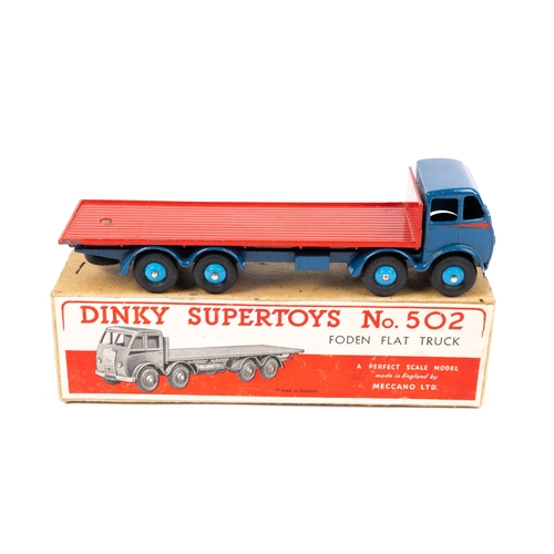 406 - Dinky Supertoys Foden Flat Truck (502). 1st Type DG example in mid blue with red flash and rear body... 