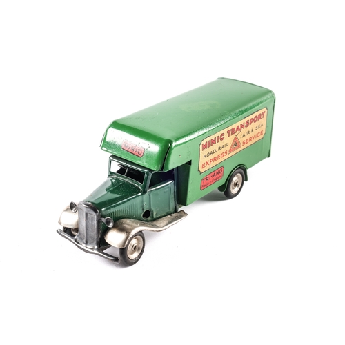 427 - A Tri-ang Minic clockwork Luton Transport Van 24M. In two tone green with plated mudguards, Minic Tr... 