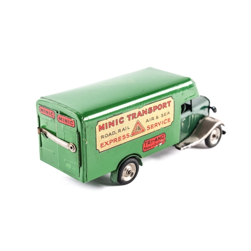 427 - A Tri-ang Minic clockwork Luton Transport Van 24M. In two tone green with plated mudguards, Minic Tr... 