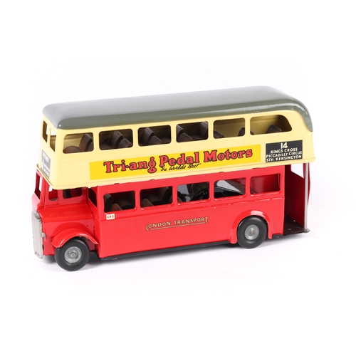 432 - A late issue Tri-ang Minic friction powered double decker bus 60M. A 'push-and-go' example in red an... 