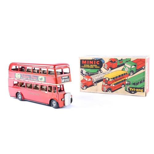 437 - A Post War Tri-ang Minic clockwork powered double decker bus 60M IV. An example in red London Transp... 