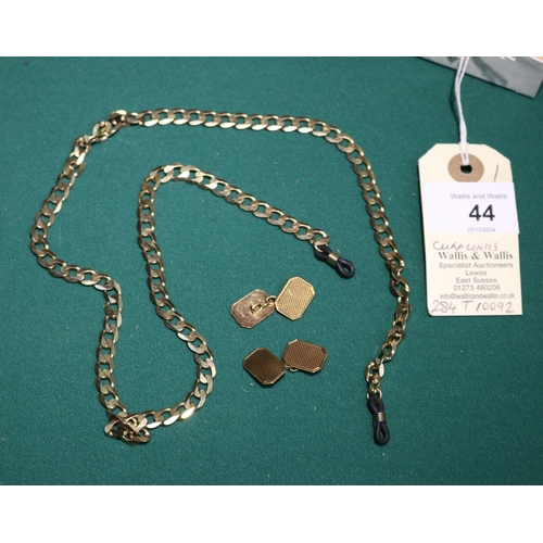 44 - An impressive 9ct gold  hallmarked link chain. Weight 30g. VGC. Together with a pair if hallmarked 9... 