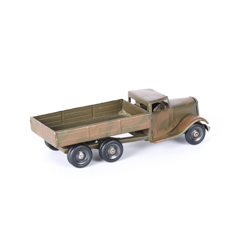 445 - A scarce Tri-ang Minic Pre-War issue 6 wheel Army Lorry 66M. A standard type, 6 wheels all being dou... 