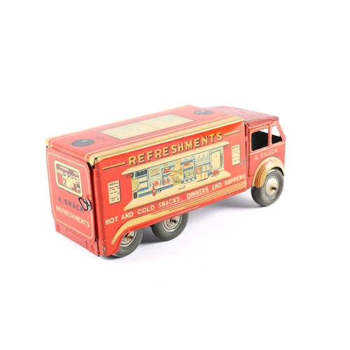 456 - A scarce Mettoy box van with refreshments lithograph to each side, Hot and Cold Snacks. Dinners and ... 