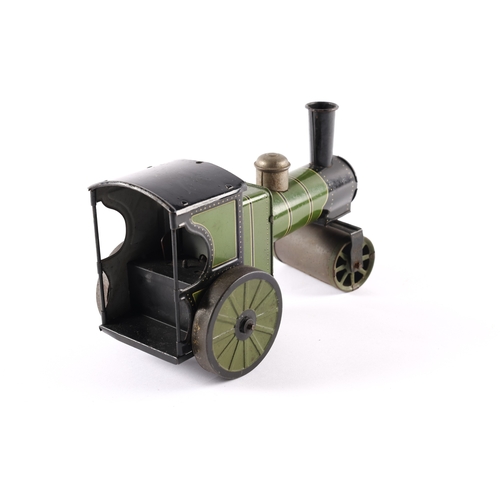 469 - A Bing tinplate clockwork road roller. Finished in lined dark green with black cab, chimney and smok... 