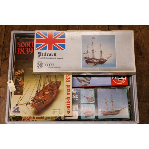 50 - 10 Model kits of various scales, includes ships, aircraft and military vehicles. Includes Airfix 1:7... 