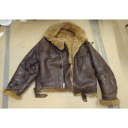 249 - A WWII era large size fleece lined leather flying jacket; an RAF 