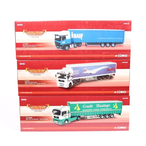 214 - 3 recent issue Corgi Limited Edition Hauliers of Renown series trucks. CC13428 MAN TGA curtainside, ... 