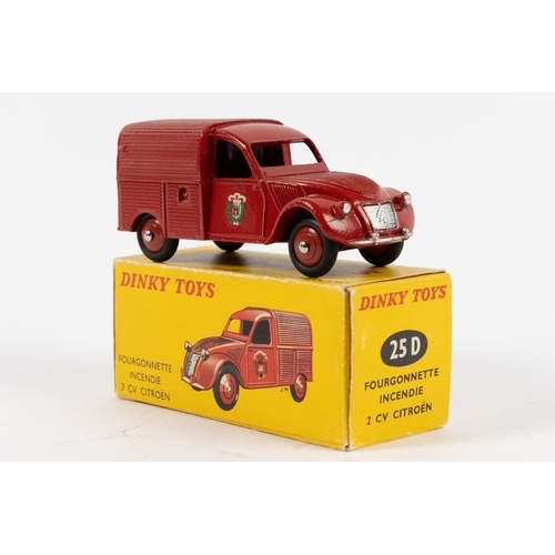 255 - French Dinky Toys Fourgonnette Incendie 2CV Citroen (25D). In red livery, with red convex wheels. Co... 