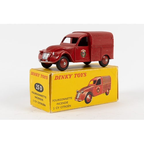 255 - French Dinky Toys Fourgonnette Incendie 2CV Citroen (25D). In red livery, with red convex wheels. Co... 