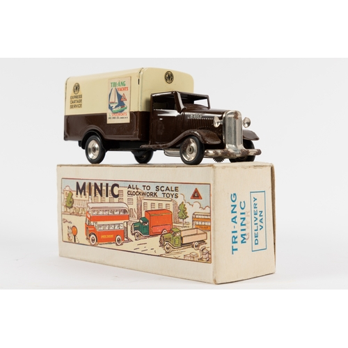 326 - A Tri-ang Minic delivery van GWR (Express Cartage Service). Dark brown chassis and brown with cream ... 