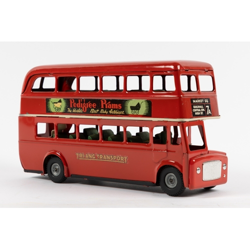 338 - A late issue Tri-ang Minic friction powered Routemaster double decker bus M214 II version. A 'push-a... 