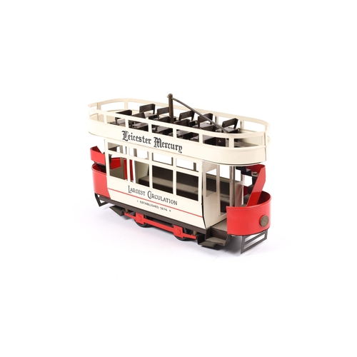 342 - A 1990's tinplate model of an early 1900's Leicester electric  open top double deck tram. Length of ... 