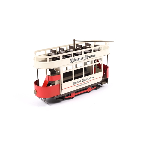 342 - A 1990's tinplate model of an early 1900's Leicester electric  open top double deck tram. Length of ... 