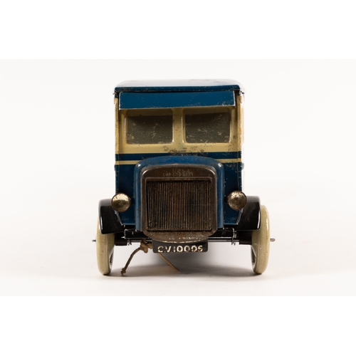 344 - A scarce Chad Valley tinplate clockwork single deck bus. (10005) An example finished in dark blue an... 