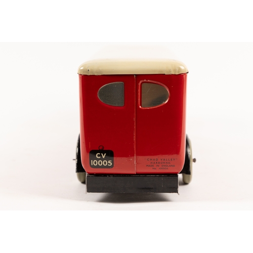 345 - A scarce Chad Valley tinplate clockwork single deck bus. (10005). An example finished in red and cre... 