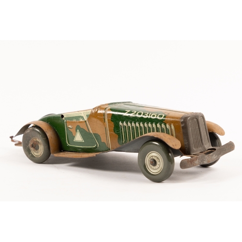 362 - A rare Mettoy Army MG with a Y.M.C.A. Caravan. MG in green and brown camouflage, vehicle number Z203... 