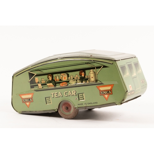 362 - A rare Mettoy Army MG with a Y.M.C.A. Caravan. MG in green and brown camouflage, vehicle number Z203... 