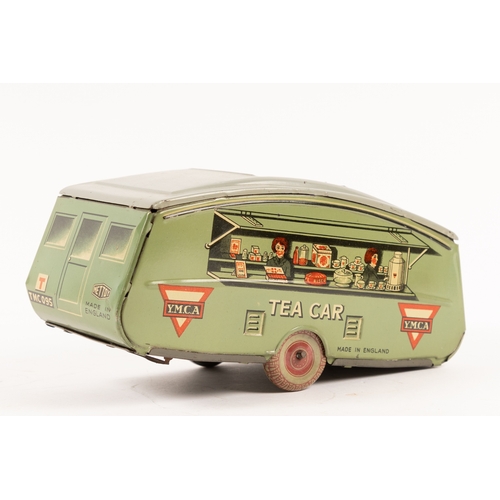 362 - A rare Mettoy Army MG with a Y.M.C.A. Caravan. MG in green and brown camouflage, vehicle number Z203... 