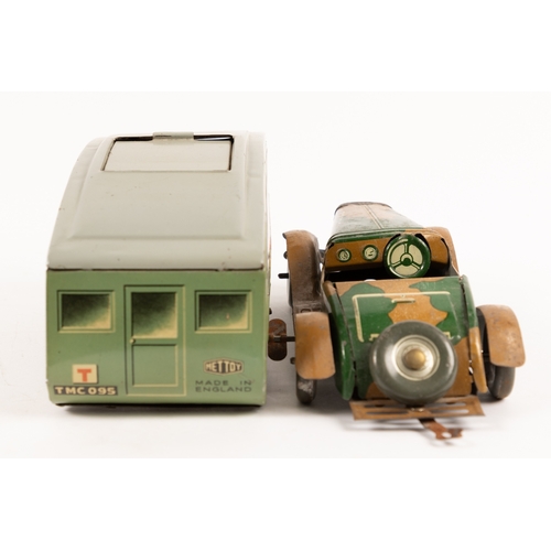 362 - A rare Mettoy Army MG with a Y.M.C.A. Caravan. MG in green and brown camouflage, vehicle number Z203... 