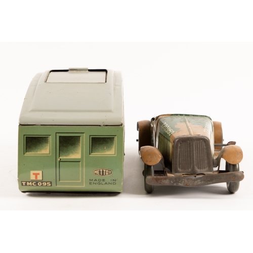 362 - A rare Mettoy Army MG with a Y.M.C.A. Caravan. MG in green and brown camouflage, vehicle number Z203... 