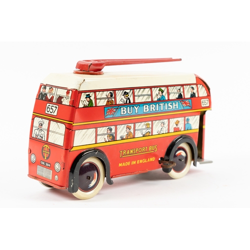 363 - A 1950's Brimtoy tinplate clockwork 'Transport Bus' Trolley Bus. A larger scale example (21cm) in re... 