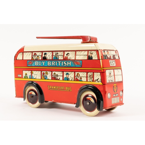 363 - A 1950's Brimtoy tinplate clockwork 'Transport Bus' Trolley Bus. A larger scale example (21cm) in re... 